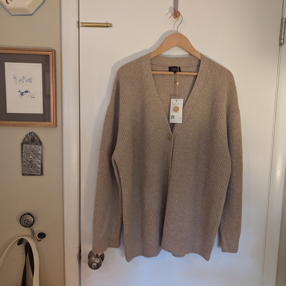 NWT Quince Mongolian Cashmere Boyfriend Cardigan In Oatmeal